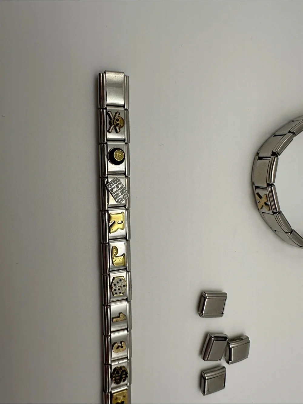 Stainless Steel Italian Charm Link Bracelet - Silver & Gold